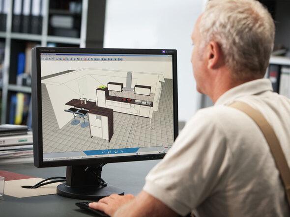 Planungsdarstellung einer Küche in 3D am Computer durch #Branche1#
